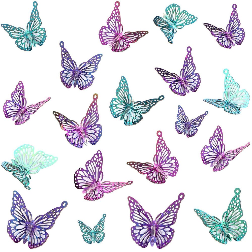 5267 100 Pcs Butterfly Filigree Charms Stainless Steel Rainbow Etched Metal